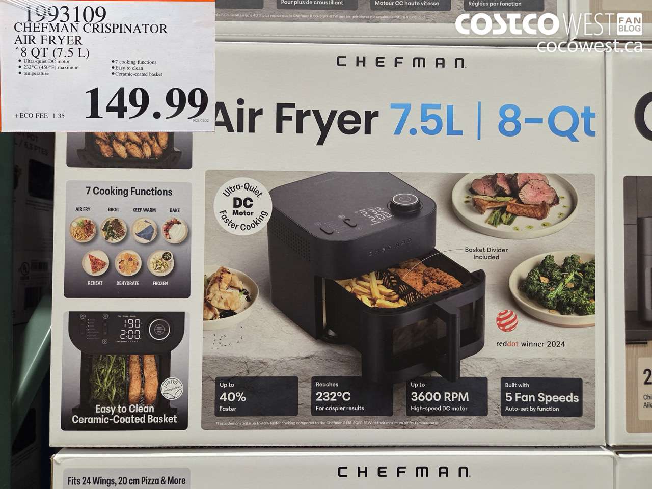 1993109 CHEFMAN CRISPINATOR AIR FRYER 8 QT (7.5 L) $149.99