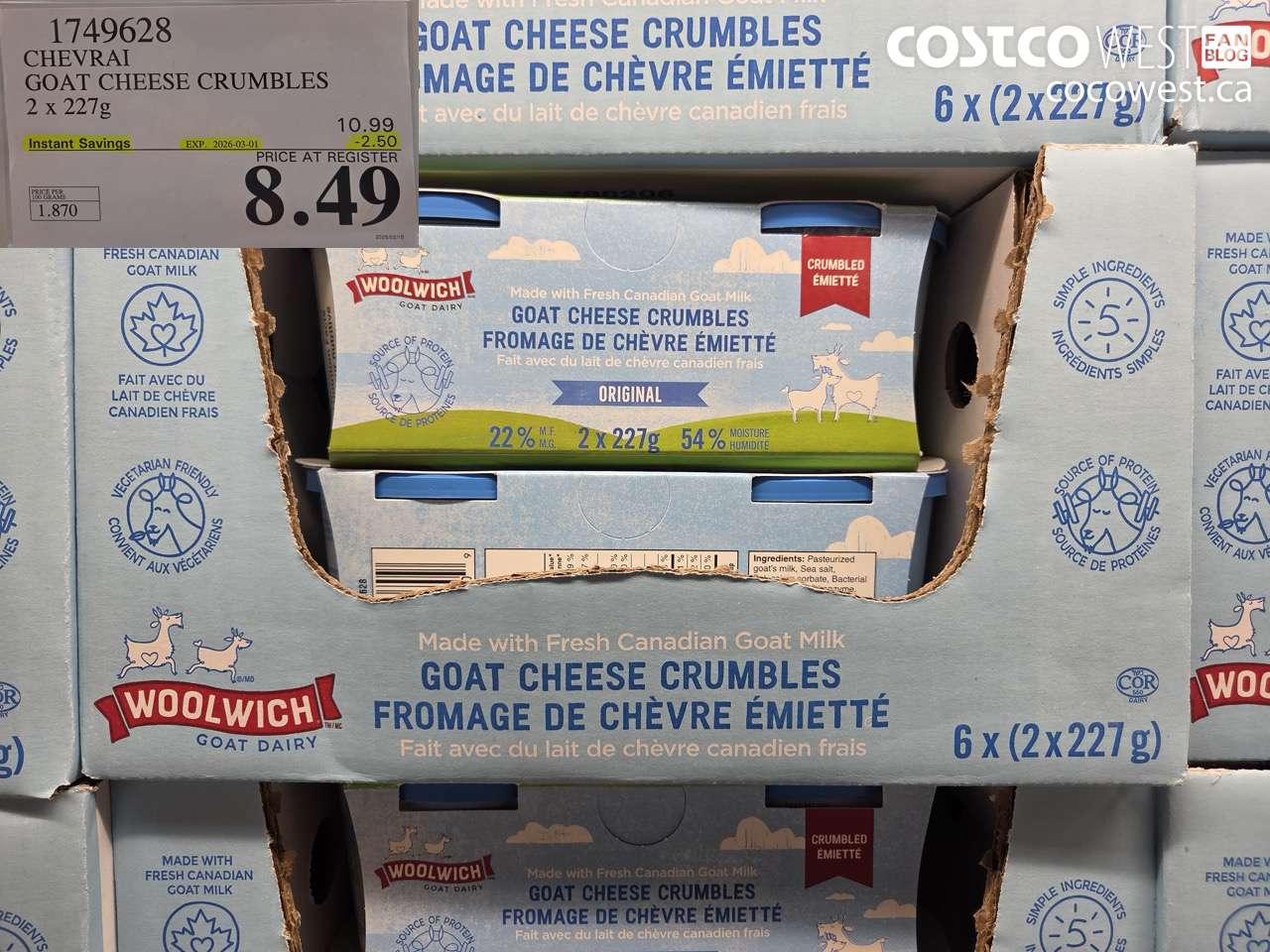 1749628 CHEVRAI GOAT CHEESE CRUMBLES 2 X 227G ($2.50 INSTANT SAVINGS EXPIRES ON 2026-03-01) $8.49