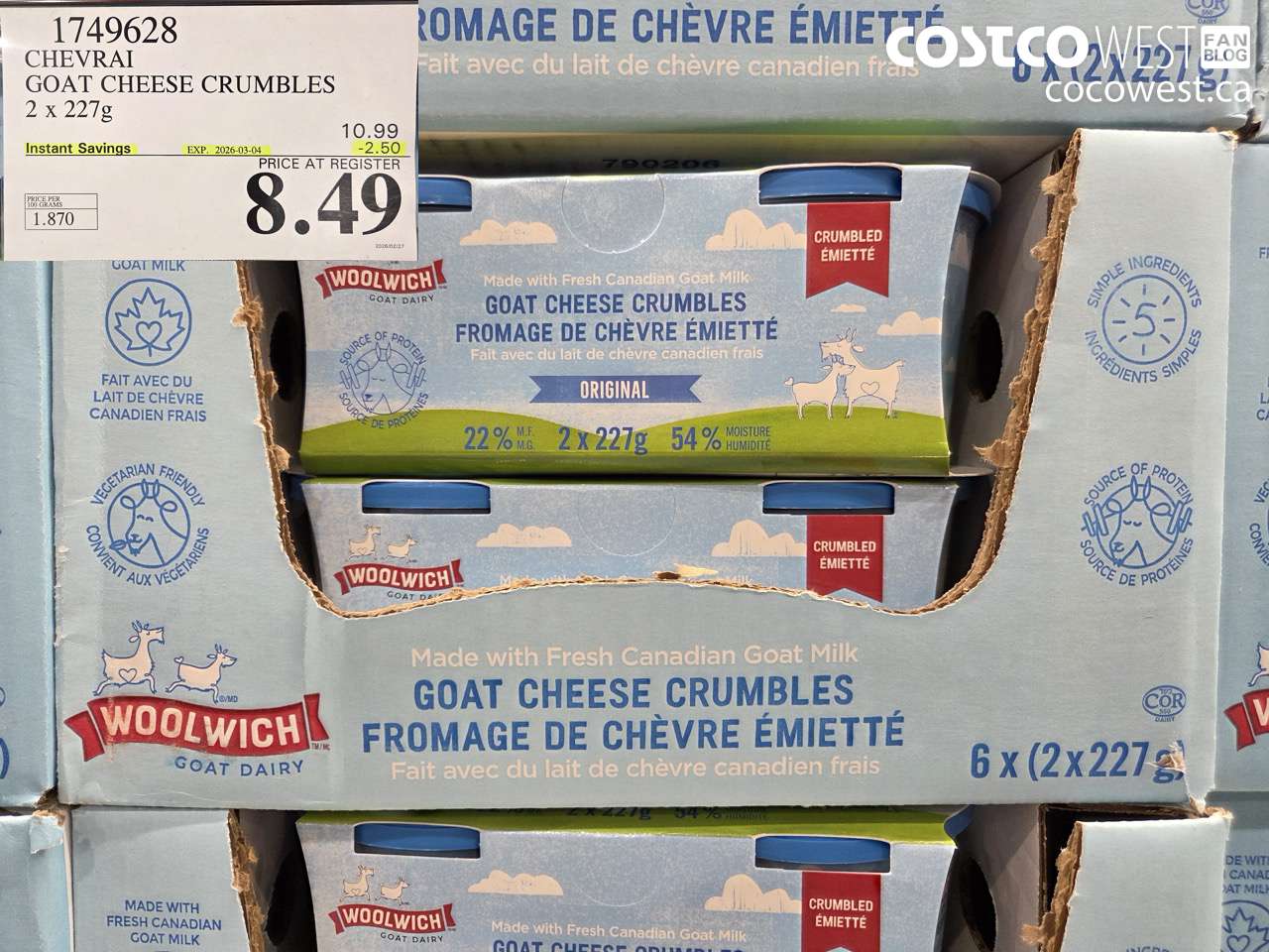 1749628 CHEVRAI GOAT CHEESE CRUMBLES 2 X 227G ($2.50 INSTANT SAVINGS EXPIRES ON 2026-03-04) $8.49