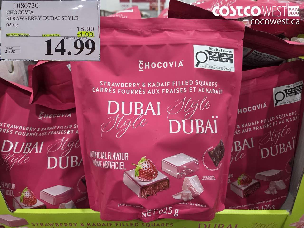1086730 CHOCOVIA STRAWBERRY DUBAI STYLE 625G ($4.00 INSTANT SAVINGS EXPIRES ON 2026-02-11) $14.99