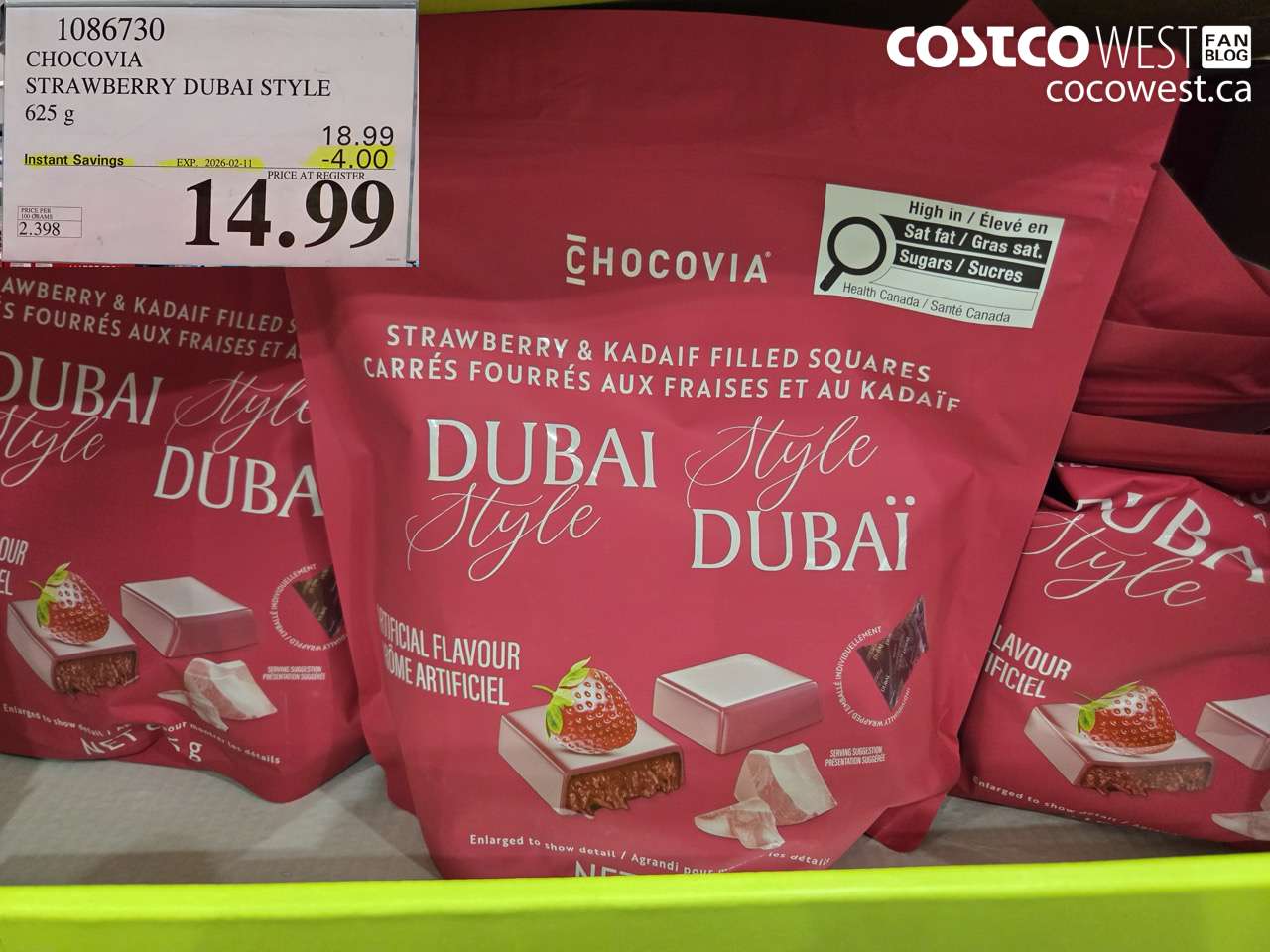 1086730 CHOCOVIA STRAWBERRY DUBAI STYLE 625 g ($4.00 INSTANT SAVINGS EXPIRES ON 2026-02-11) $14.99