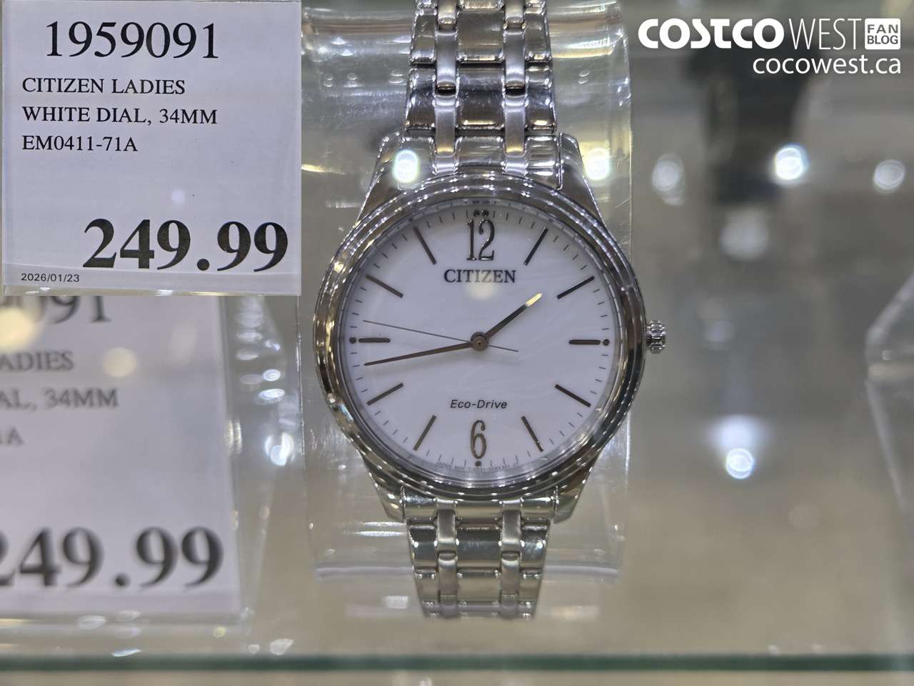 1959091 CITIZEN LADIES WHITE DIAL, 34MM EM0411-71A $249.99