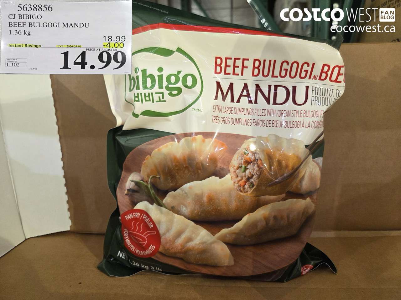 5638856 CJ BIBIGO BEEF BULGOGI MANDU 1.36KG ($4.00 INSTANT SAVINGS EXPIRES ON 2026-03-01) $14.99