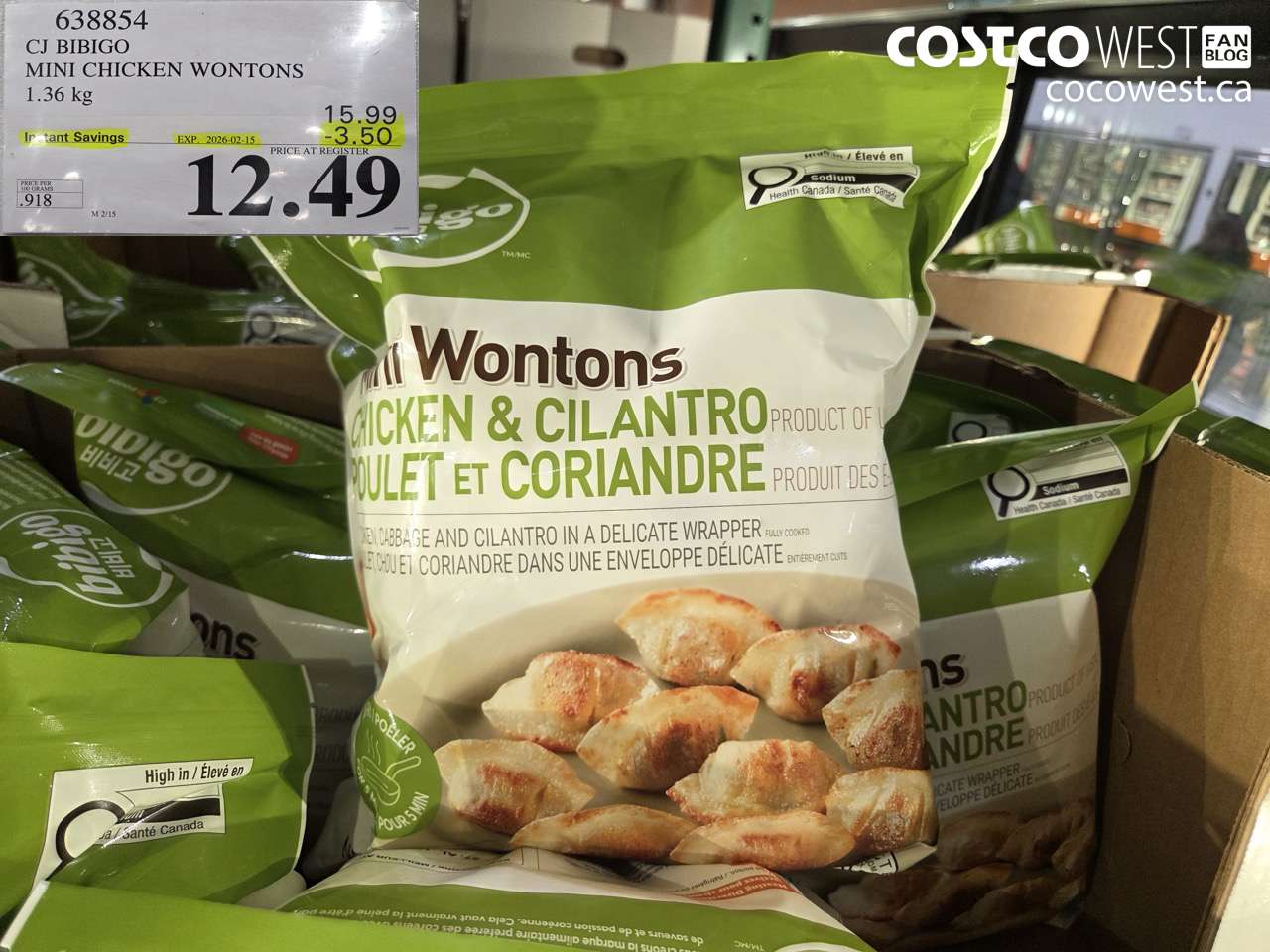 638854 CJ BIBIGO MINI CHICKEN WONTONS 1.36 kg ($3.50 INSTANT SAVINGS EXPIRES ON 2026-02-15) $12.49
