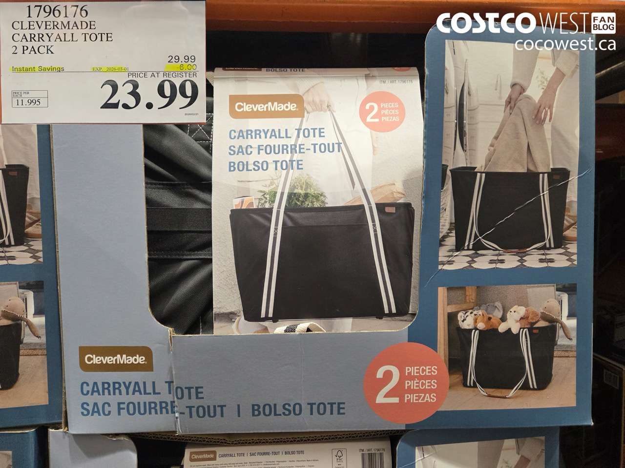 1796176 CLEVERMADE CARRYALL TOTE 2 PACK ($6.00 INSTANT SAVINGS EXPIRES ON 2026-03-01) $23.99