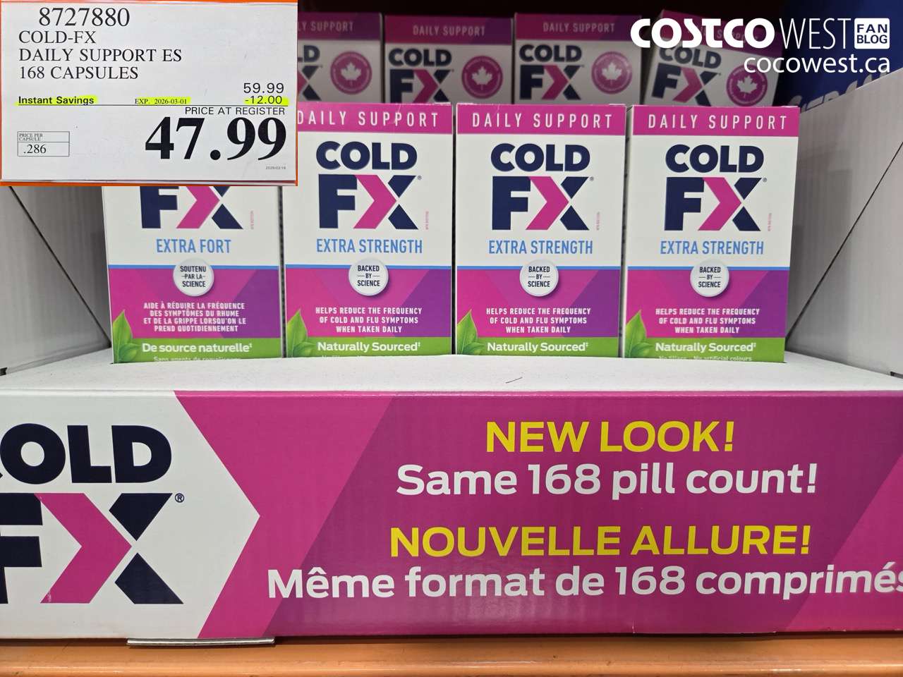 8727880 COLD-FX DAILY SUPPORT ES 168 CAPSULES ($12.00 INSTANT SAVINGS EXPIRES ON 2026-03-01) $47.99