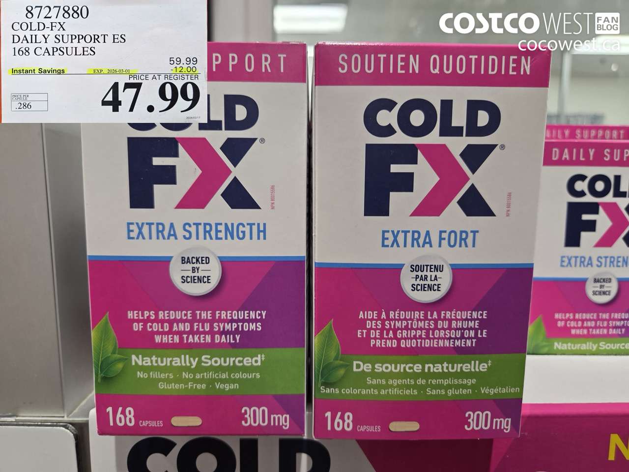 8727880 COLD-FX DAILY SUPPORT ES 168 CAPSULES ($12.00 INSTANT SAVINGS EXPIRES ON 2026-03-01) $47.99