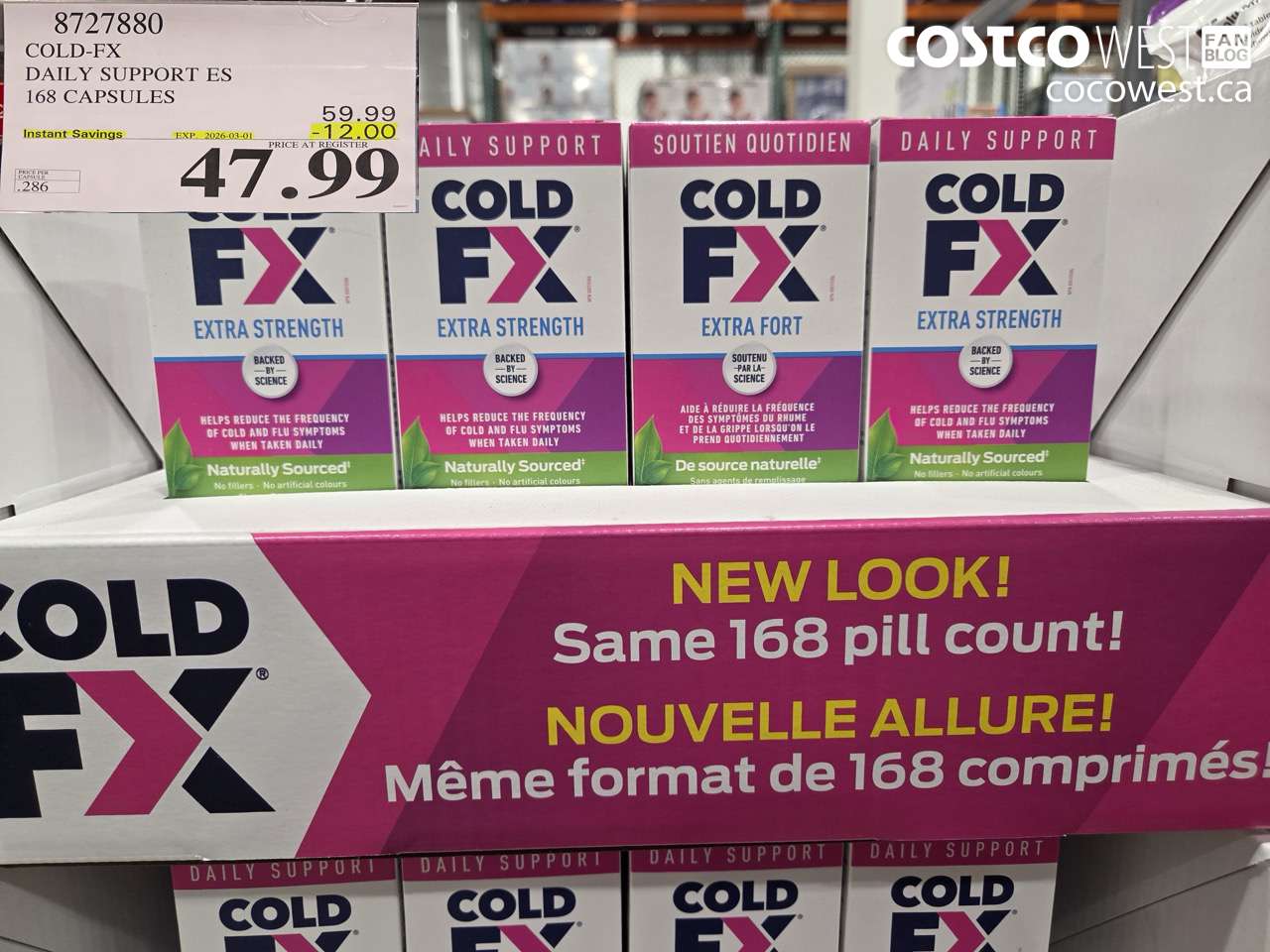 8727880 COLD-FX DAILY SUPPORT ES 168 CAPSULES ($12.00 INSTANT SAVINGS EXPIRES ON 2026-03-01) $47.99