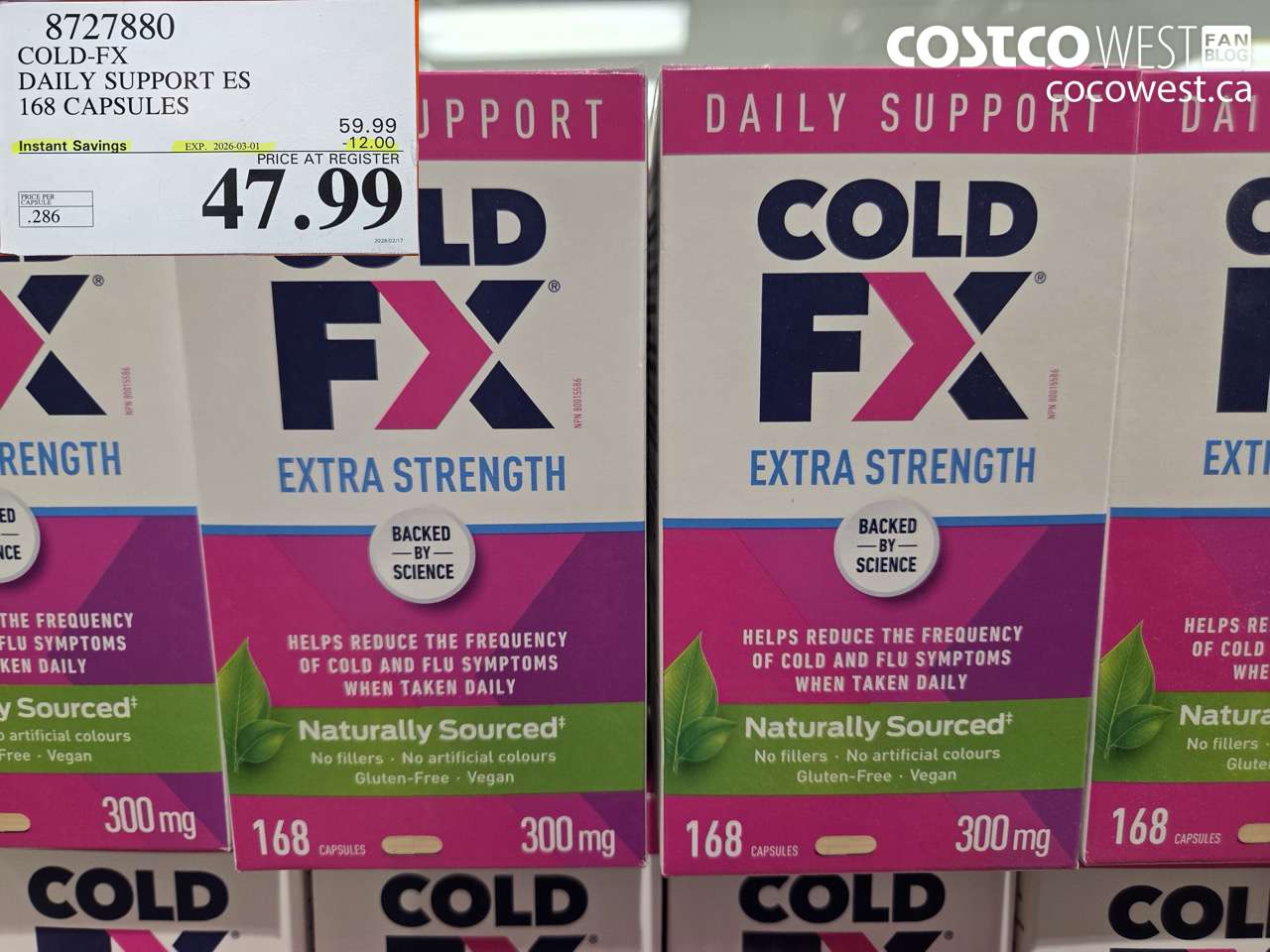 8727880 COLD-FX DAILY SUPPORT ES 168 CAPSULES ($12.00 INSTANT SAVINGS EXPIRES ON 2026-03-01) $47.99