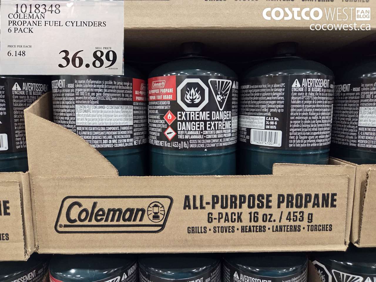1018348 COLEMAN PROPANE FUEL CYLINDERS 6 PACK $36.89