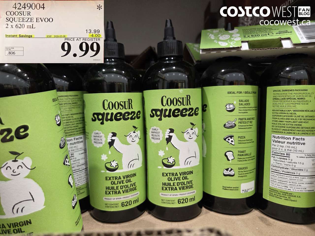 4249004 COOSUR SQUEEZE EVOO 2 X 620 ML ($4.00 INSTANT SAVINGS EXPIRES ON 2026-03-08) $9.99