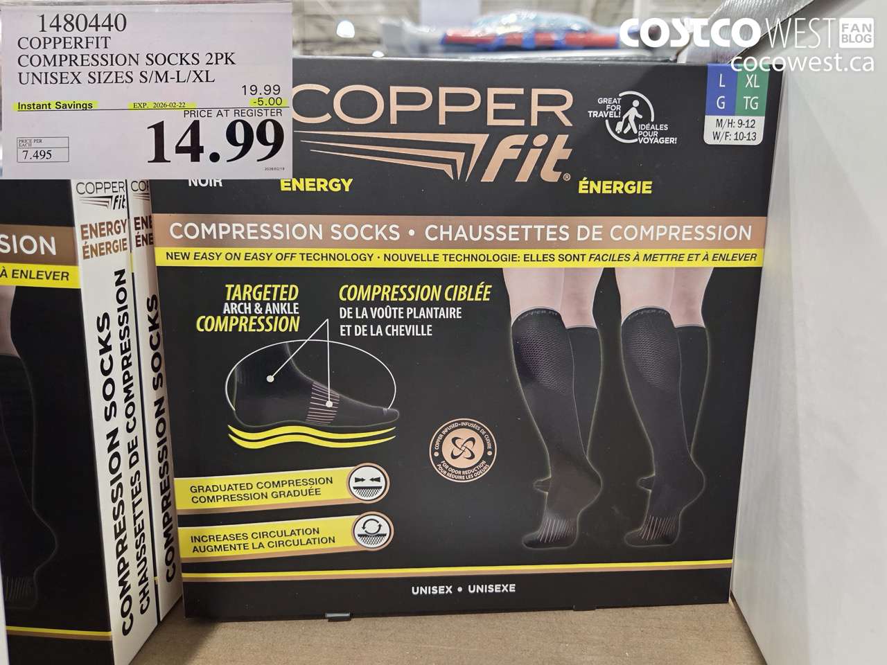 1480440 COPPERFIT COMPRESSION SOCKS 2PK UNISEX SIZES S/M-L/XL ($5.00 INSTANT SAVINGS EXPIRES ON 2026-02-22) $14.99