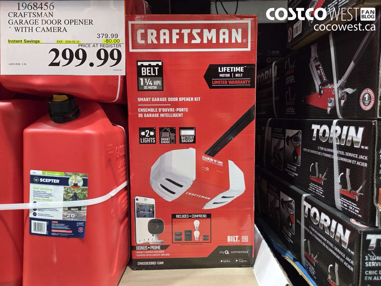 1968456 CRAFTSMAN 1 1/4 HP SMART GARAGE DOOR OPENER ($80.00 INSTANT SAVINGS EXPIRES ON 2026-02-15) $299.99