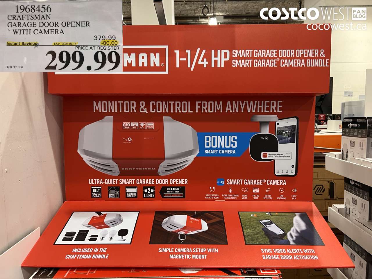 1968456 CRAFTSMAN GARAGE DOOR OPENER WITH CAMERA ($80.00 INSTANT SAVINGS EXPIRES ON 2026-02-15) $299.99