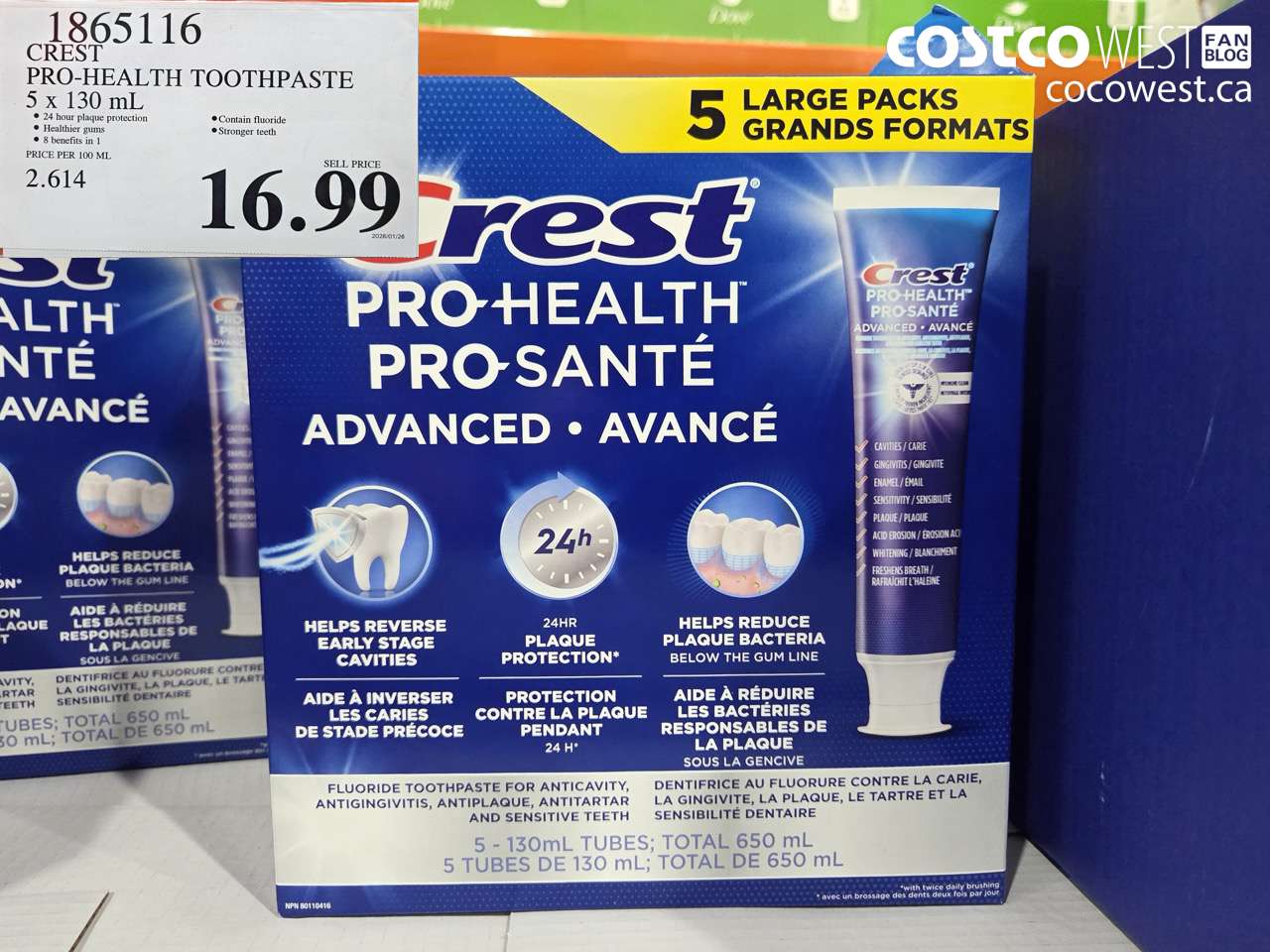 1865116 CREST PRO-HEALTH TOOTHPASTE 5 x 130 mL $16.99