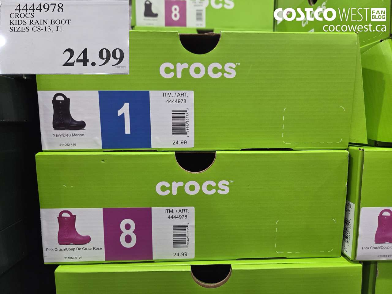 4444978 CROCS KIDS RAIN BOOT SIZES C8-13, J1 $24.99