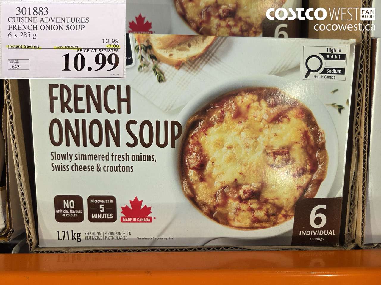 301883 CUISINE ADVENTURES FRENCH ONION SOUP 6 X 285 G ($3.00 INSTANT SAVINGS EXPIRES ON 2026-03-01) $10.99