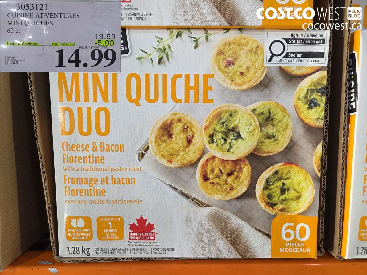 3053121 CUISINE ADVENTURES MINI QUICHES 60 CT ($5.00 INSTANT SAVINGS EXPIRES ON 2026-02-15) $14.99