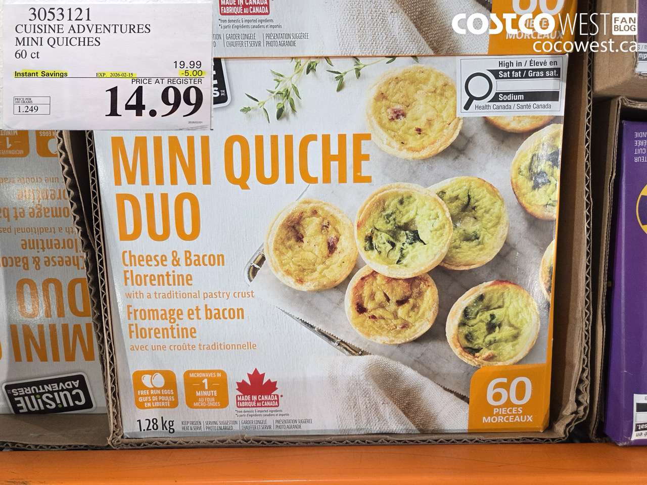 3053121 CUISINE ADVENTURES MINI QUICHES 60 ct ($5.00 INSTANT SAVINGS EXPIRES ON 2026-02-15) $14.99