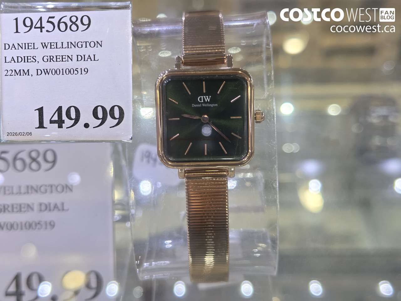 1945689 DANIEL WELLINGTON LADIES, GREEN DIAL 22MM, DW00100519 $149.99