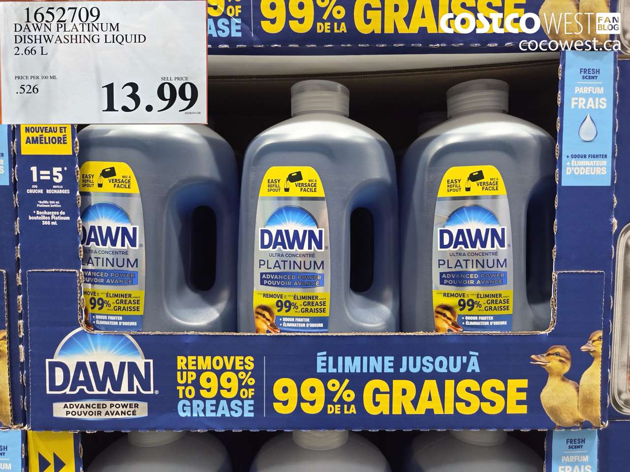 1652709 DAWN PLATINUM DISHWASHING LIQUID 2.66 L $13.99
