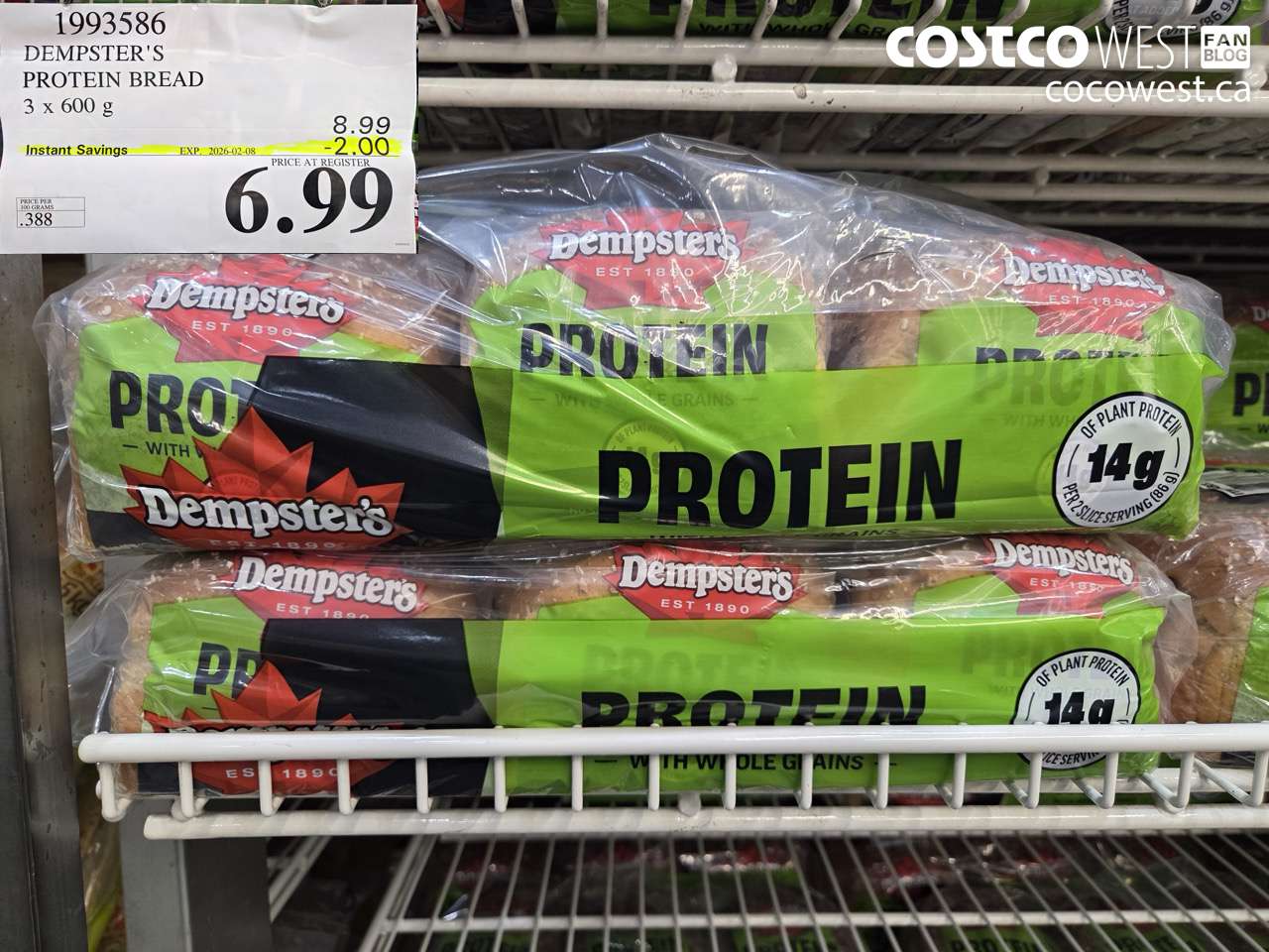 1993586 DEMPSTER'S PROTEIN BREAD 3 X 600G ($2.00 INSTANT SAVINGS EXPIRES ON 2026-02-08) $6.99
