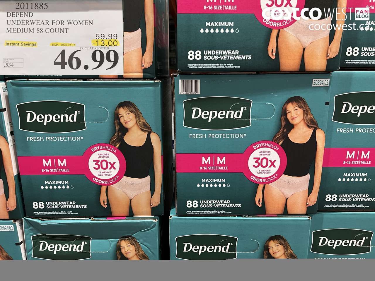2011885 DEPEND UNDERWEAR FOR WOMEN MEDIUM 88 COUNT ($13.00 INSTANT SAVINGS EXPIRES ON 2026-02-15) $46.99