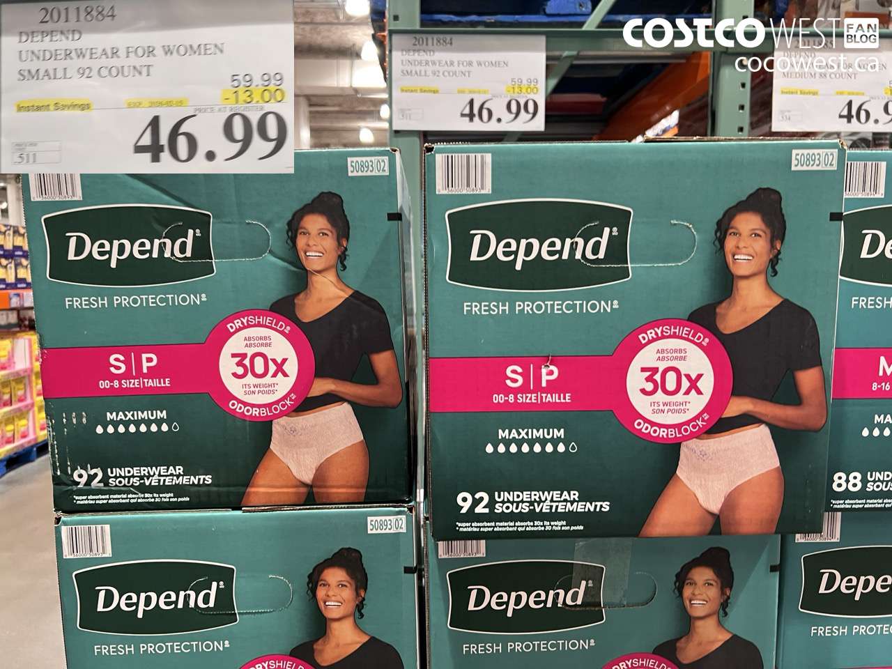 2011824 DEPEND UNDERWEAR FOR WOMEN SMALL 92 COUNT ($13.00 INSTANT SAVINGS EXPIRES ON 2026-02-15) $46.99