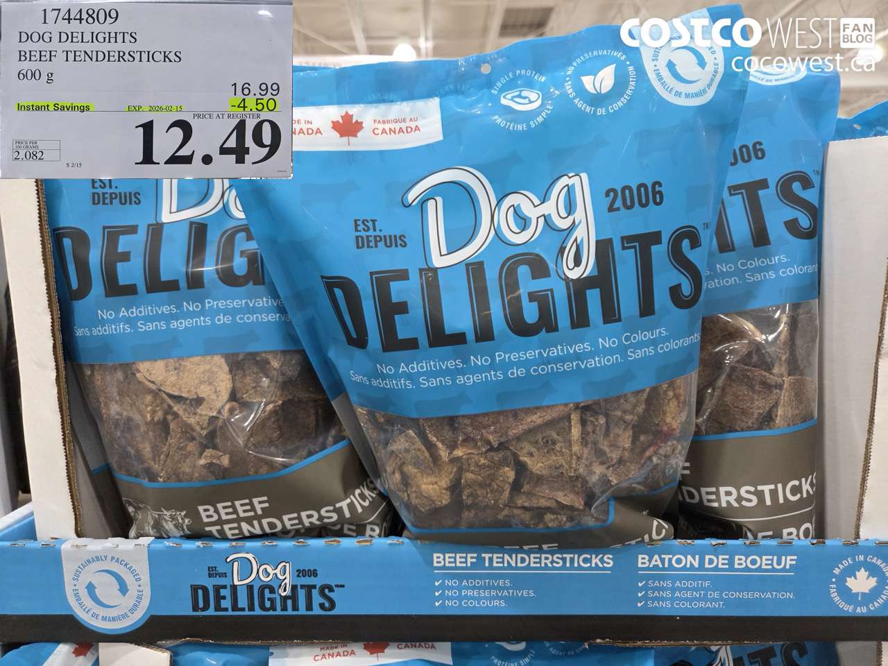 1744809 DOG DELIGHTS BEEF TENDERSTICKS 600G ($4.50 INSTANT SAVINGS EXPIRES ON 2026-02-15) $12.49