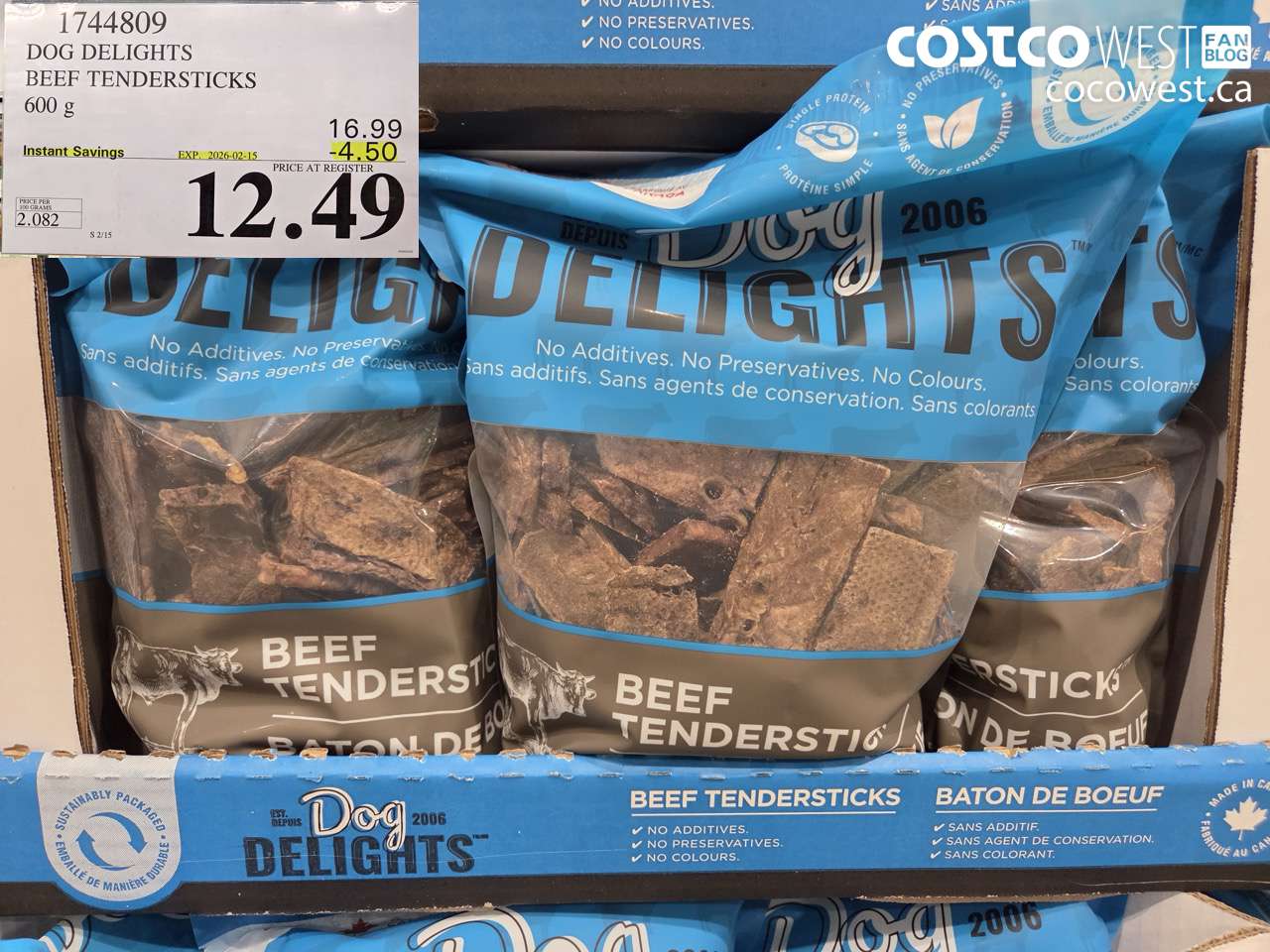 1744809 DOG DELIGHTS BEEF TENDERSTICKS 600G ($4.50 INSTANT SAVINGS EXPIRES ON 2026-02-15) $12.49