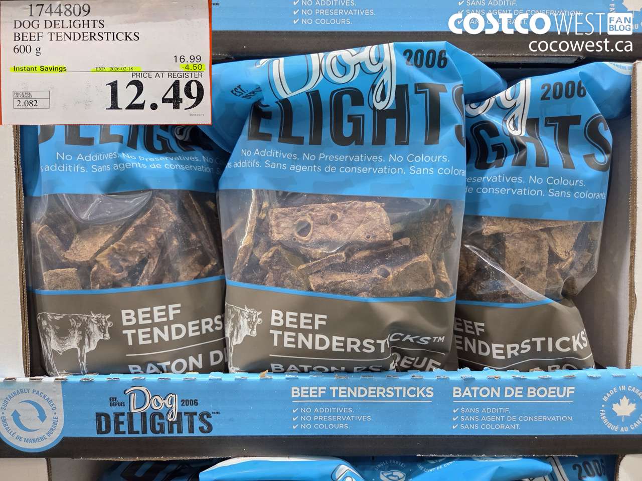 1744809 DOG DELIGHTS BEEF TENDERSTICKS 600 g ($4.50 INSTANT SAVINGS EXPIRES ON 2026-02-18) $12.49