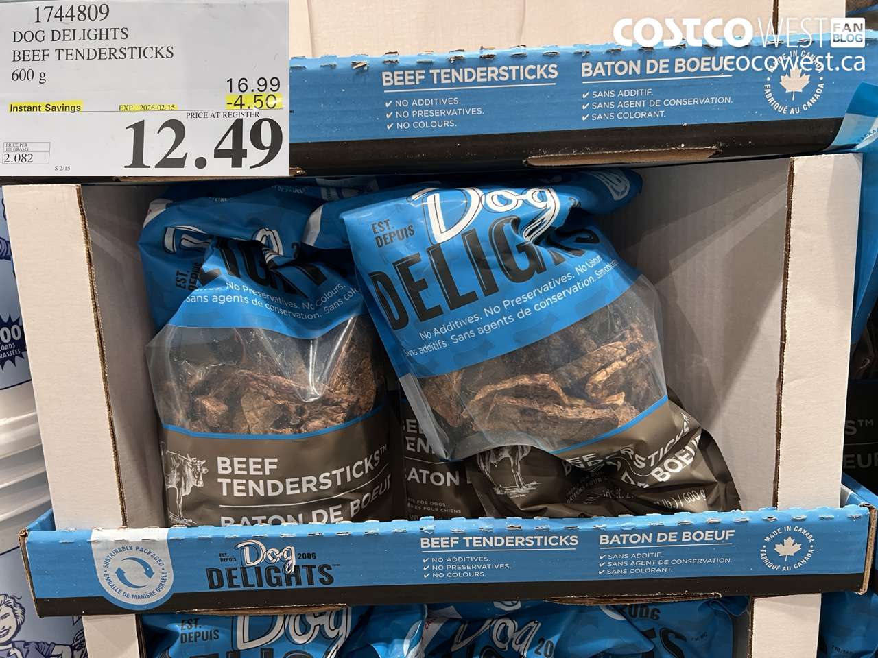 1744809 DOG DELIGHTS BEEF TENDERSTICKS 600g ($4.50 INSTANT SAVINGS EXPIRES ON 2026-02-15) $12.49