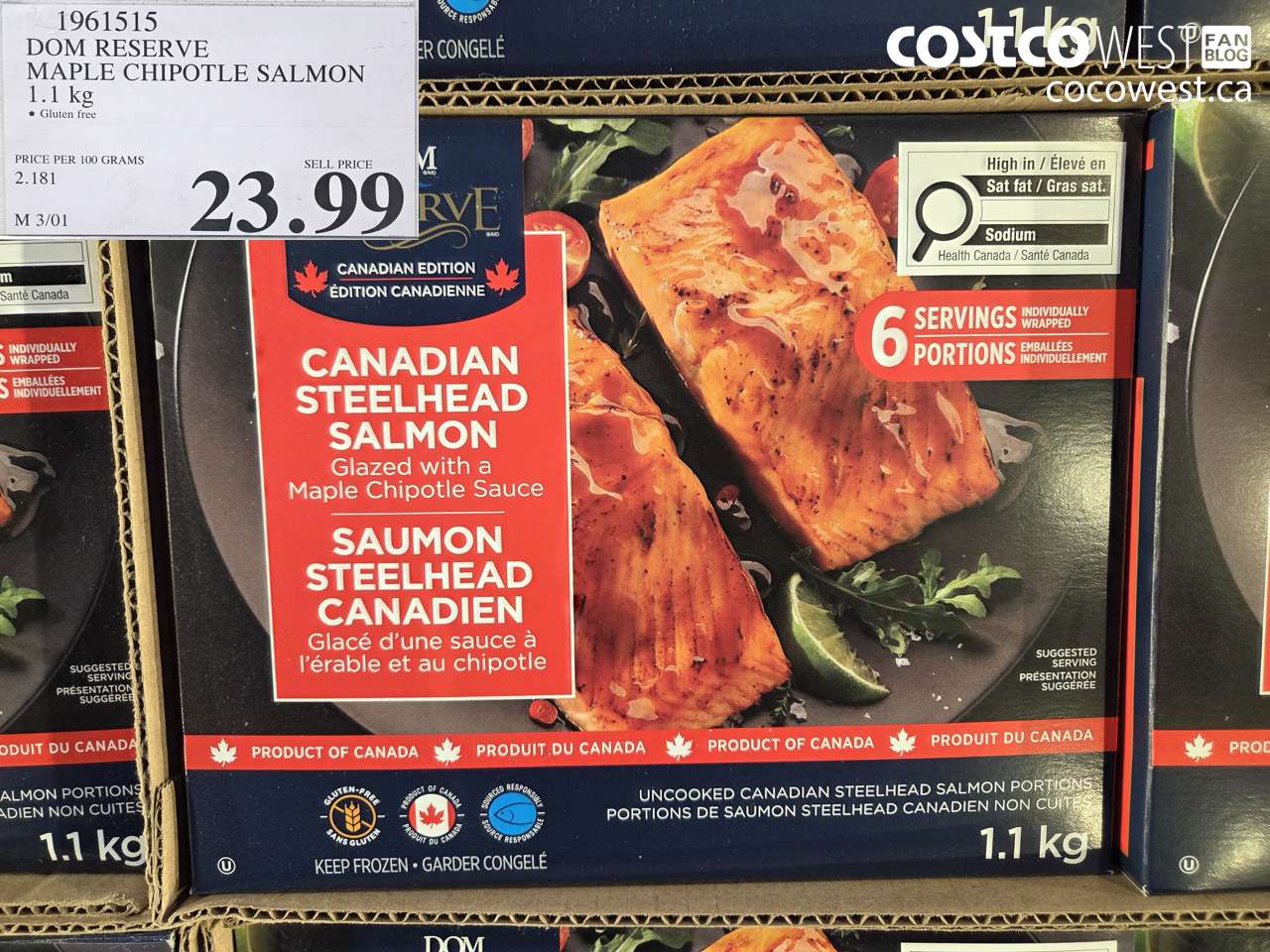 1961515 DOM RESERVE MAPLE CHIPOTLE SALMON 1.1 kg $23.99