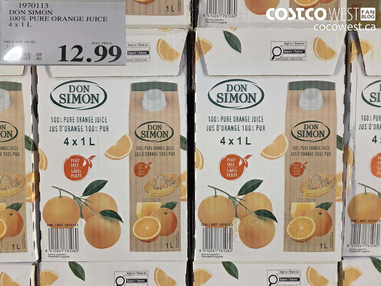 1970113 DON SIMON 100% PURE ORANGE JUICE 4 x 1 L $12.99