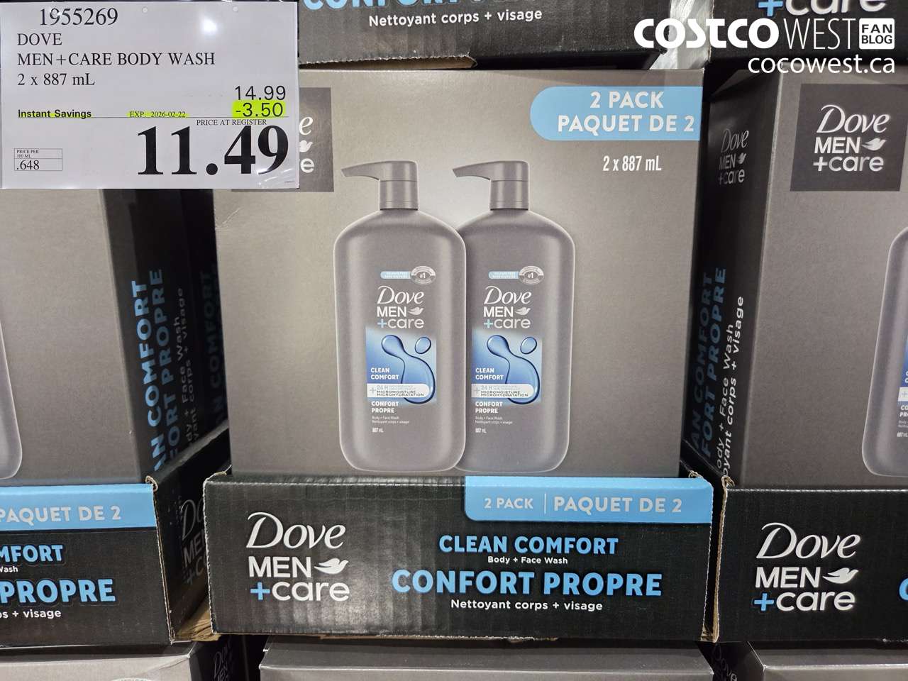 1955269 DOVE MEN+CARE BODY WASH 2 x 887 mL ($3.50 INSTANT SAVINGS EXPIRES ON 2026-02-22) $11.49