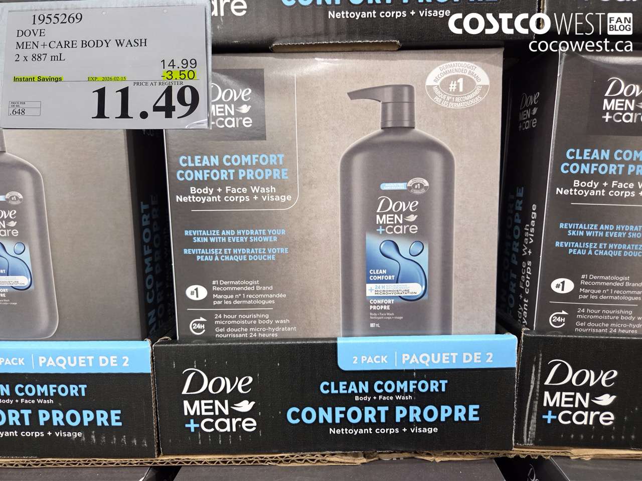 1955269 DOVE MEN+ CARE BODY WASH 2 X 887ML ($3.50 INSTANT SAVINGS EXPIRES ON 2026-02-15) $11.49