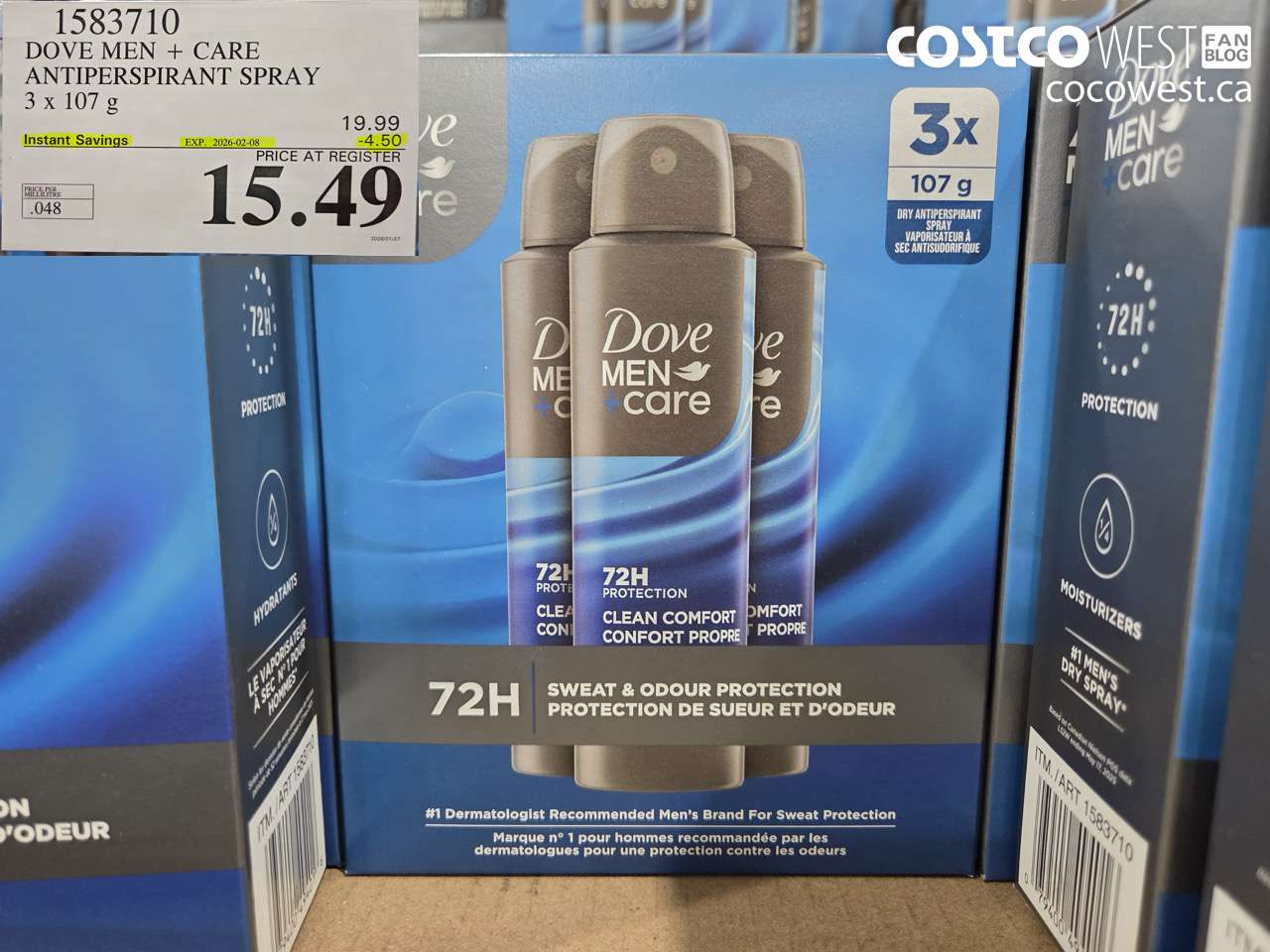 1583710 DOVE MEN + CARE ANTIPERSPIRANT SPRAY 3 x 107 g ($4.50 INSTANT SAVINGS EXPIRES ON 2026-02-08) $15.49