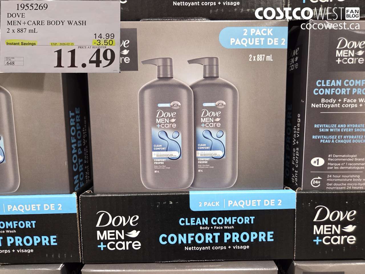 1955269 DOVE MEN + CARE BODY WASH 2 x 887 mL ($3.50 INSTANT SAVINGS EXPIRES ON 2026-02-15) $11.49