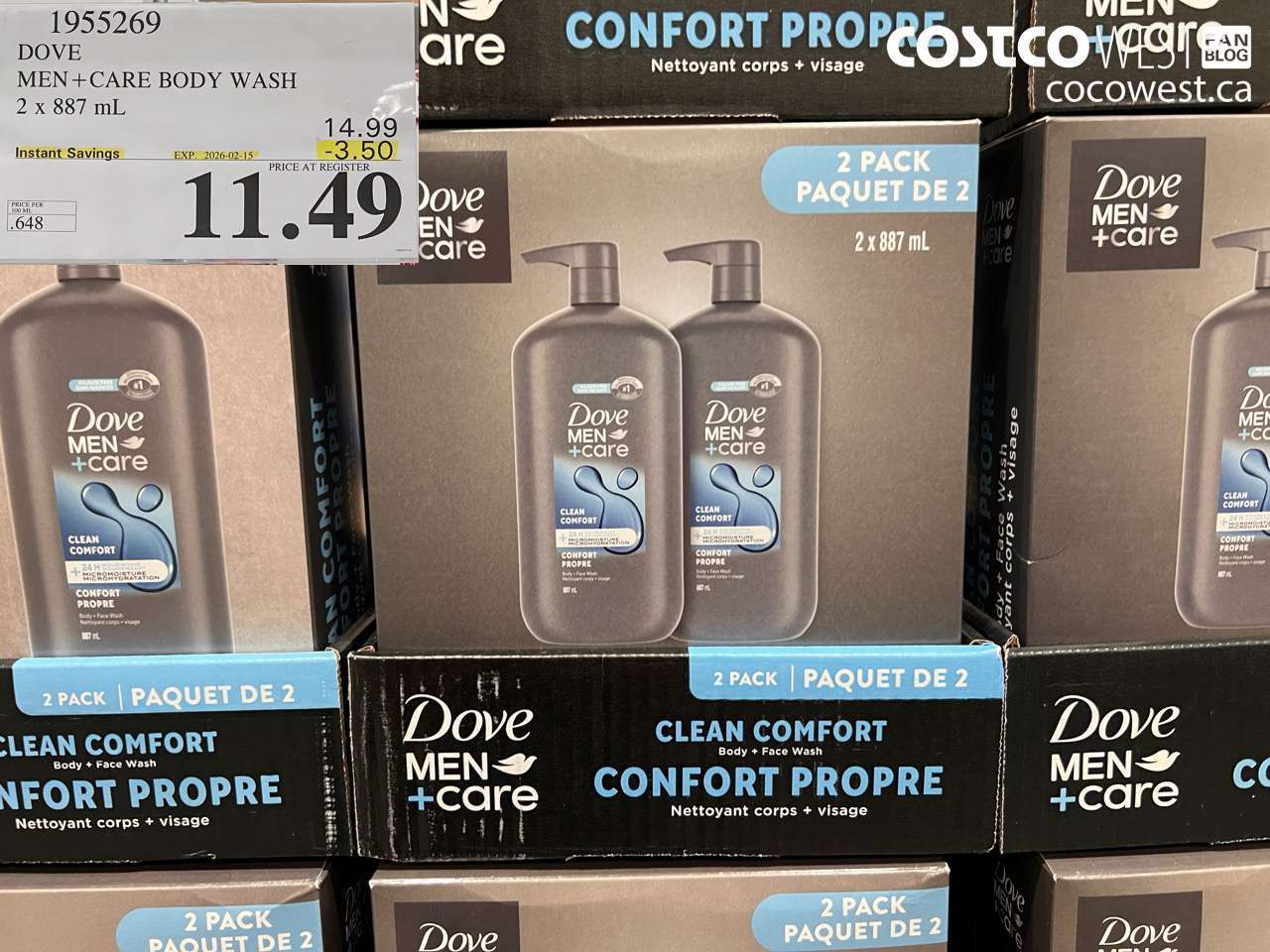 1955269 DOVE MEN + CARE BODY WASH 2 x 887 mL ($3.50 INSTANT SAVINGS EXPIRES ON 2026-02-15) $11.49