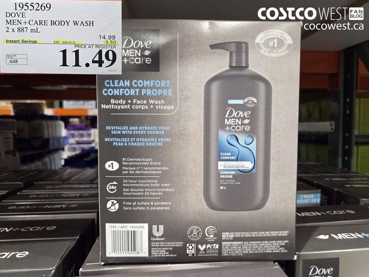 1955269 DOVE MEN + CARE BODY WASH 2 x 887 mL ($3.50 INSTANT SAVINGS EXPIRES ON 2026-02-22) $11.49