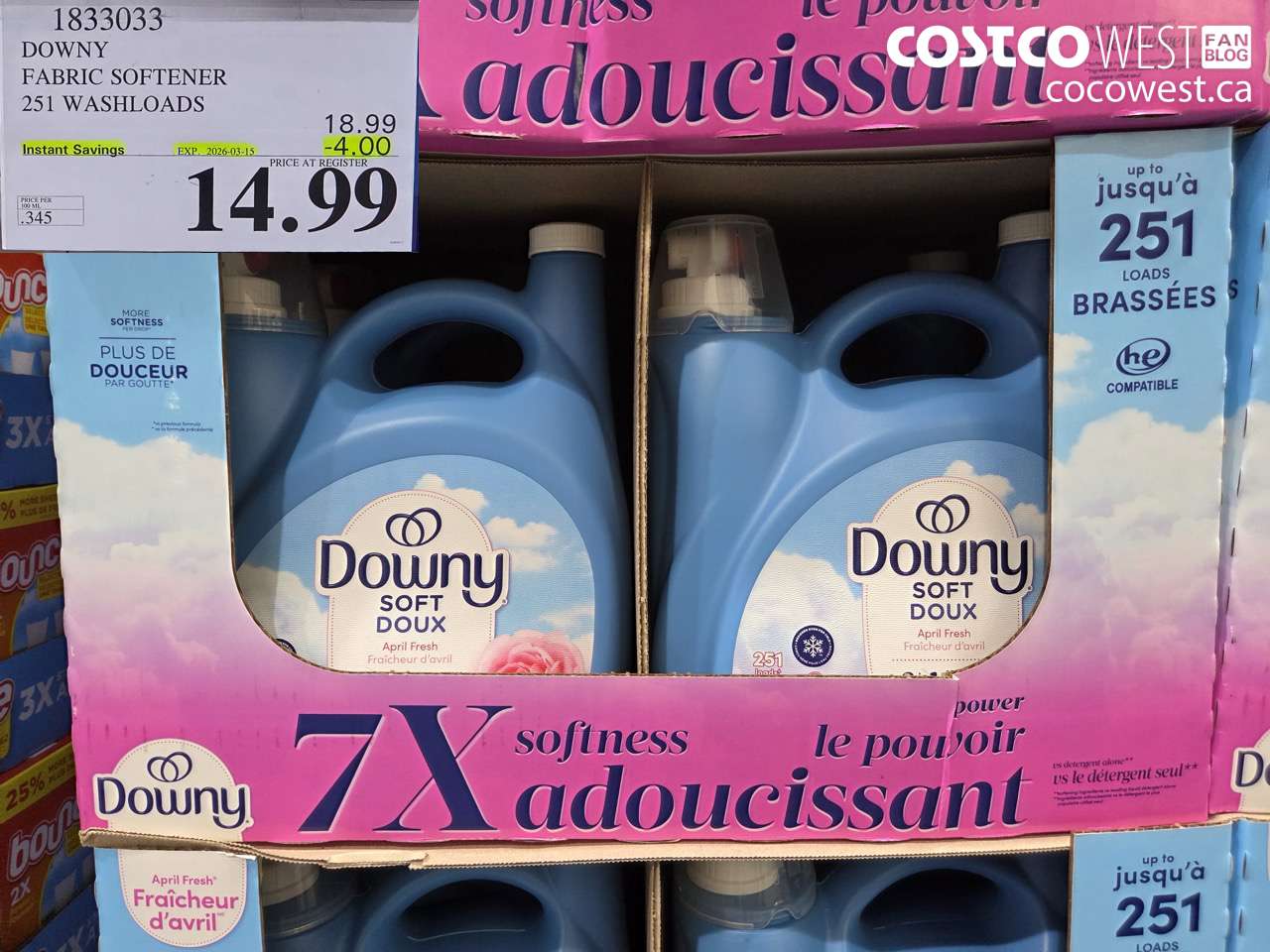 1833033 DOWNY FABRIC SOFTENER 251 WASHLOADS ($4.00 INSTANT SAVINGS EXPIRES ON 2026-03-15) $14.99