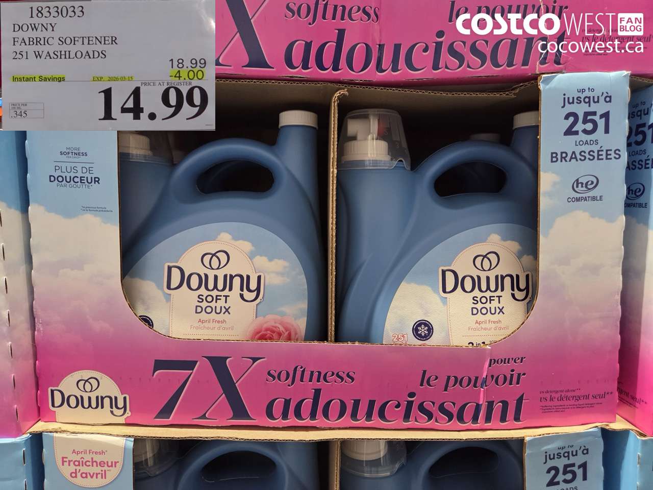 1833033 DOWNY FABRIC SOFTENER 251 WASHLOADS ($4.00 INSTANT SAVINGS EXPIRES ON 2026-03-15) $14.99