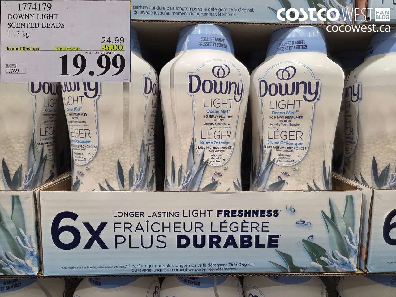 1774179 DOWNY LIGHT SCENTED BEADS 1.13 KG ($5.00 INSTANT SAVINGS EXPIRES ON 2026-03-15) $19.99