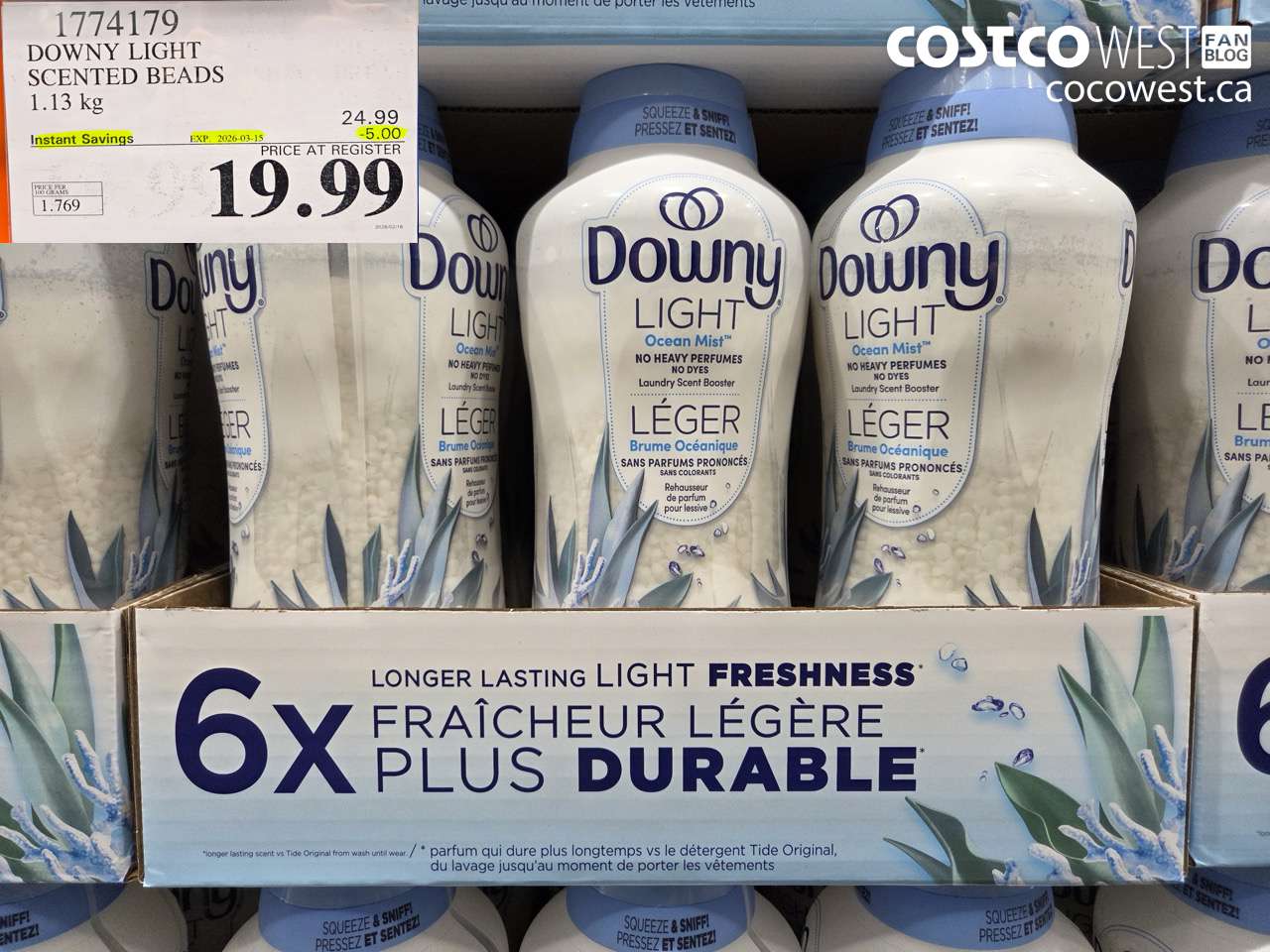 1774179 DOWNY LIGHT SCENTED BEADS 1.13 kg ($5.00 INSTANT SAVINGS EXPIRES ON 2026-03-15) $19.99