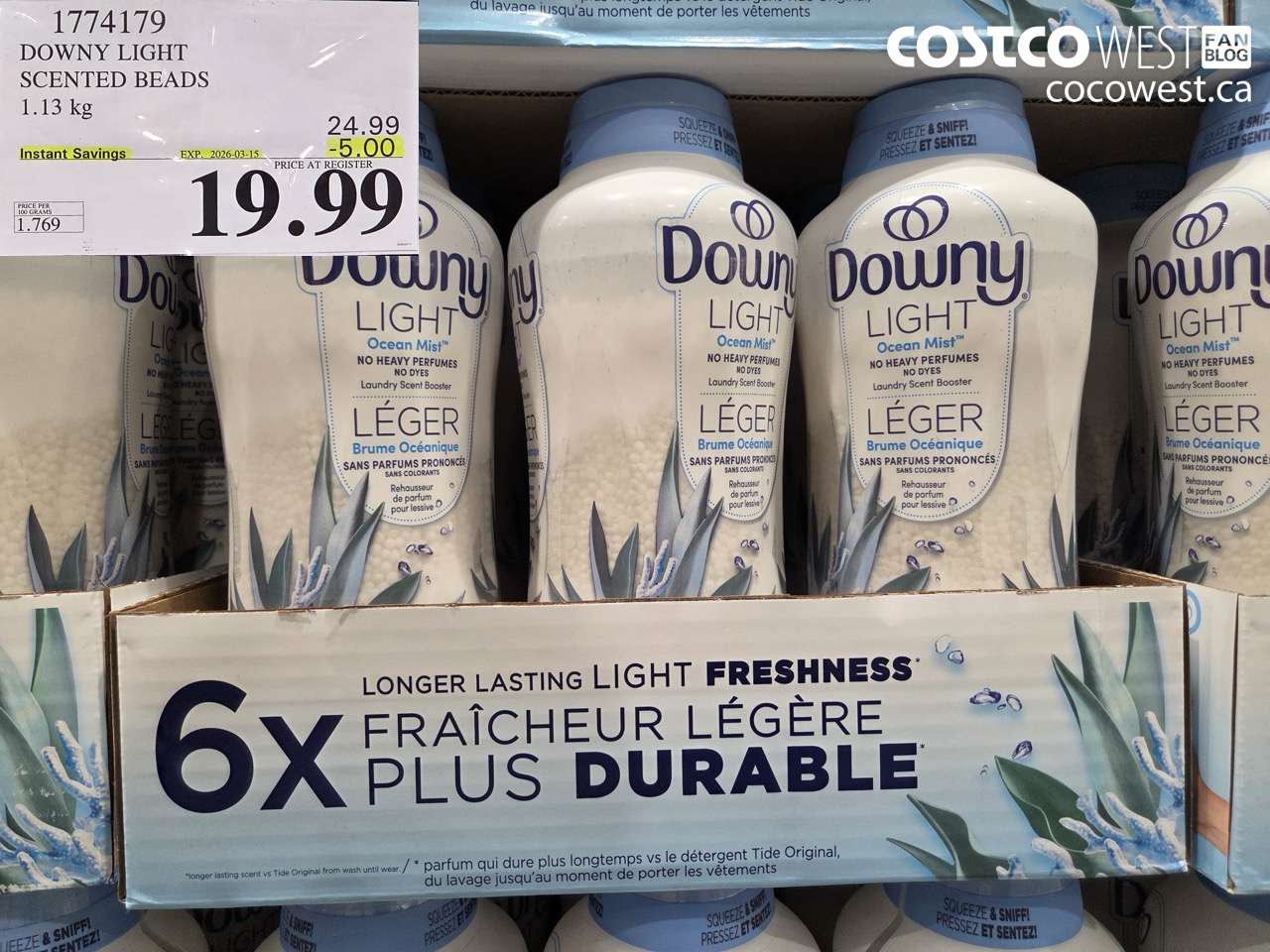 1774179 DOWNY LIGHT SCENTED BEADS 1.13 kg ($5.00 INSTANT SAVINGS EXPIRES ON 2026-03-15) $19.99