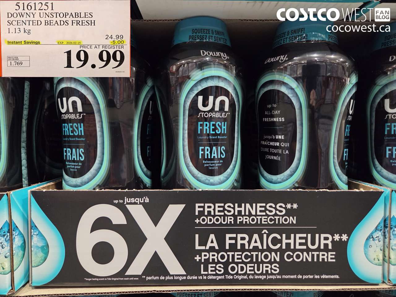 5161251 DOWNY UNSTOPABLES SCENTED BEADS FRESH 1.13 kg ($5.00 INSTANT SAVINGS EXPIRES ON 2026-02-15) $19.99