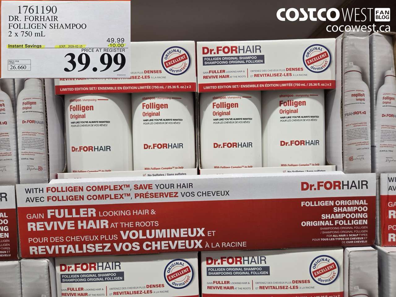 1761190 DR. FORHAIR FOLLIGEN SHAMPOO 2 x 750 mL ($10.00 INSTANT SAVINGS EXPIRES ON 2026-02-15) $39.99