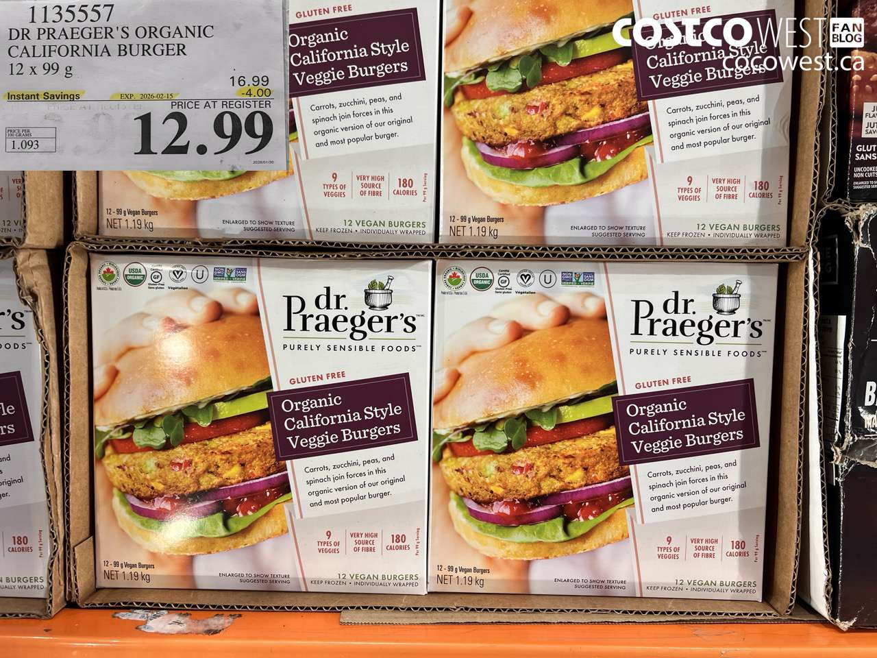 1135557 DR PRAEGER'S ORGANIC CALIFORNIA BURGER ($4.00 INSTANT SAVINGS EXPIRES ON 2026-02-15) $12.99