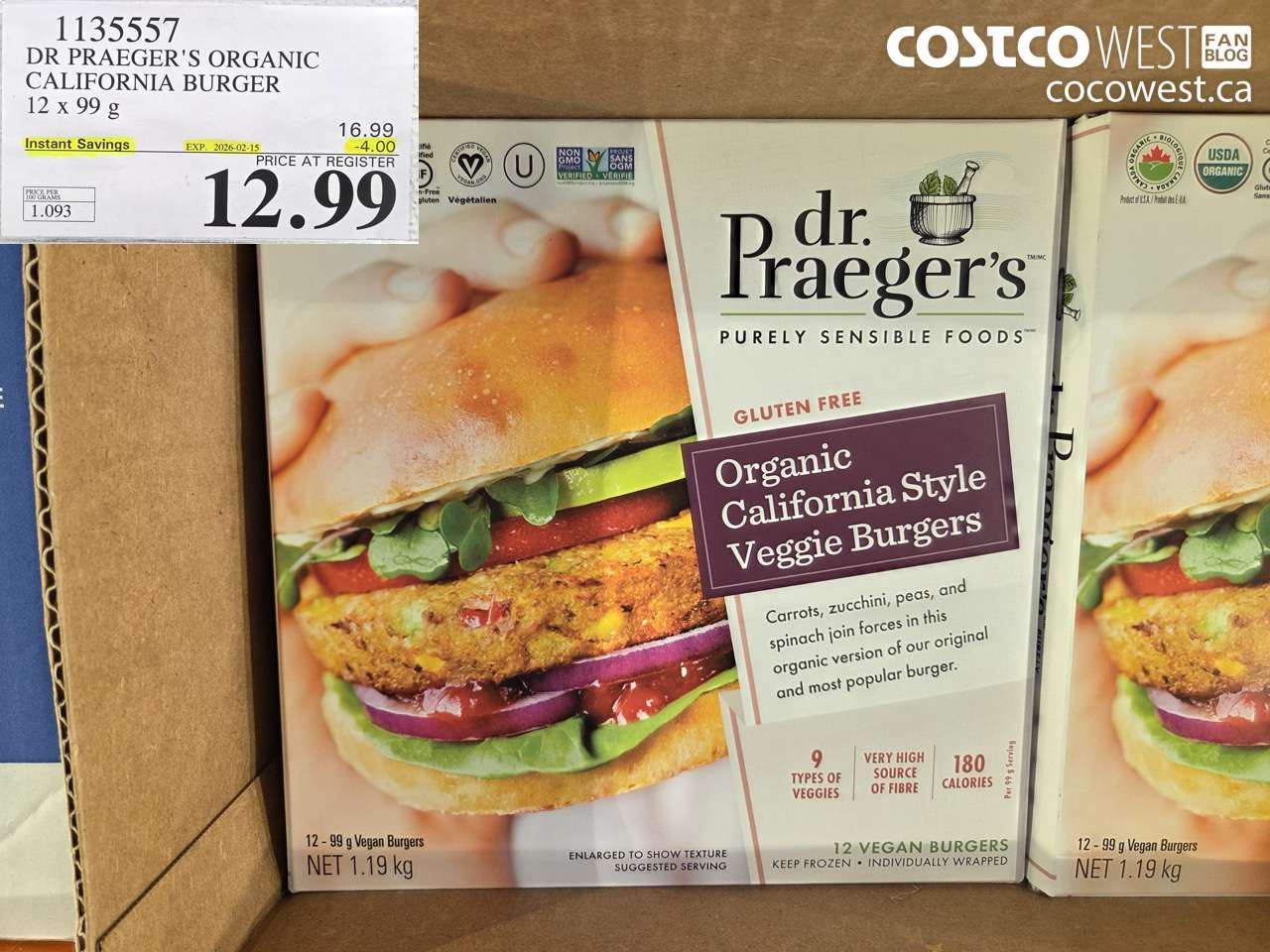 1135557 DR PRAGER'S ORGANIC CALIFORNIA BURGER 12 x 99 g ($4.00 INSTANT SAVINGS EXPIRES ON 2026-02-15) $12.99