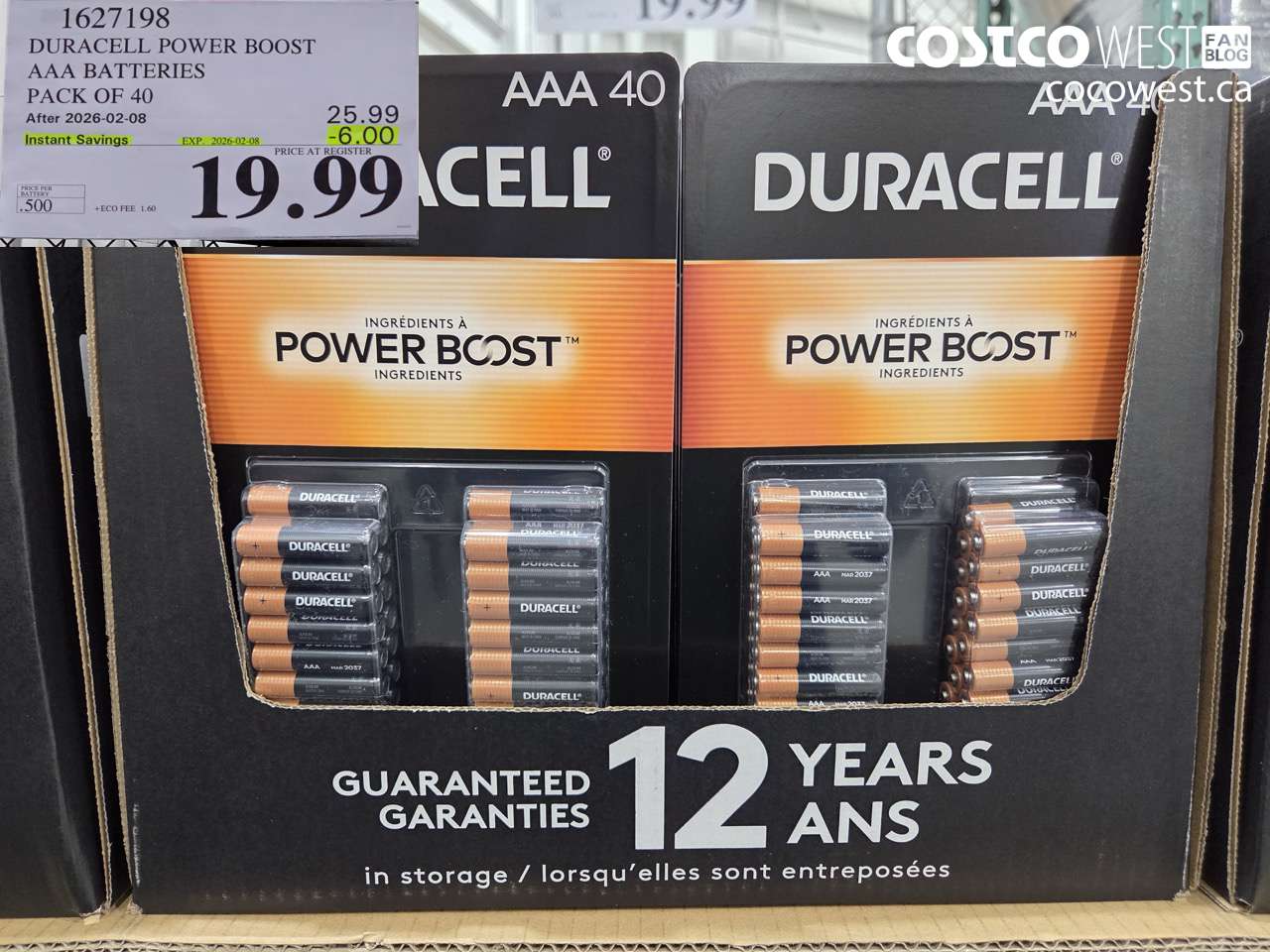 1627198 DURACELL POWER BOOST AAA BATTERIES PACK OF 40 ($6.00 INSTANT SAVINGS EXPIRES ON 2026-02-08) $19.99